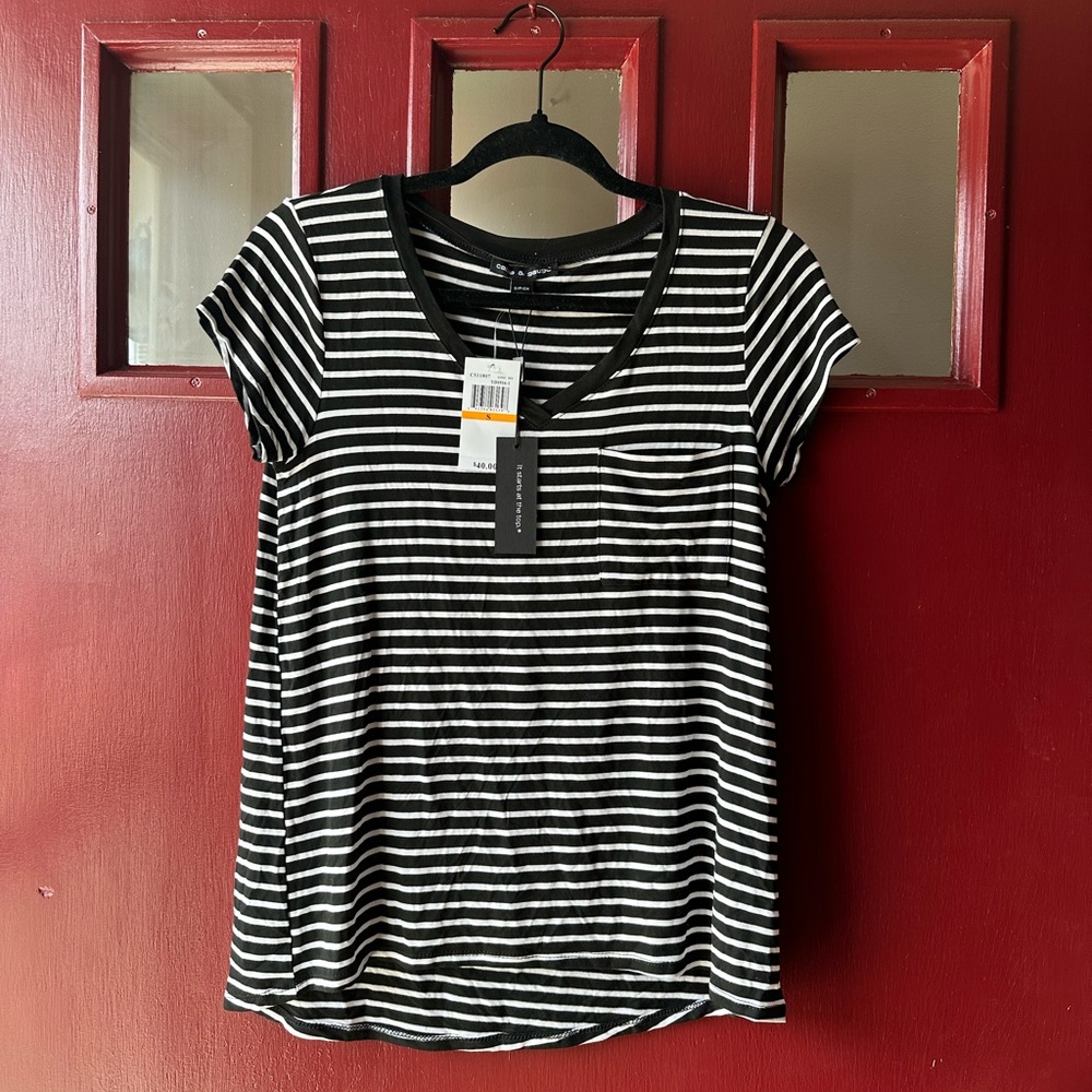 Cable & Gauge Black and White Striped Tee